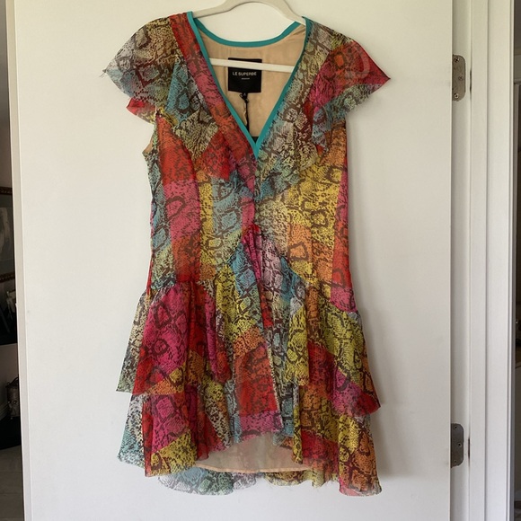 Multicolor V-Neck Mini Dress - Picture 5 of 10